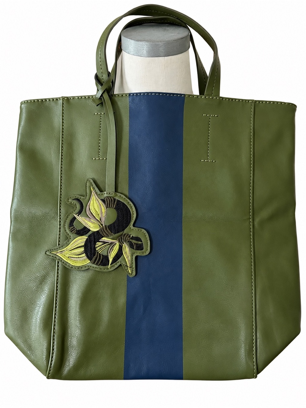 Saks Leather Tote with Navy Stripe